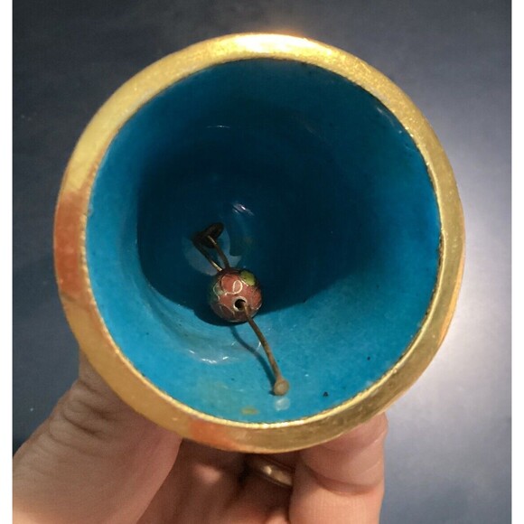 VTG Cloisonné Enameled Brass Bell Floral Design Brown Gold Toned Trim 2” High - Picture 12 of 12